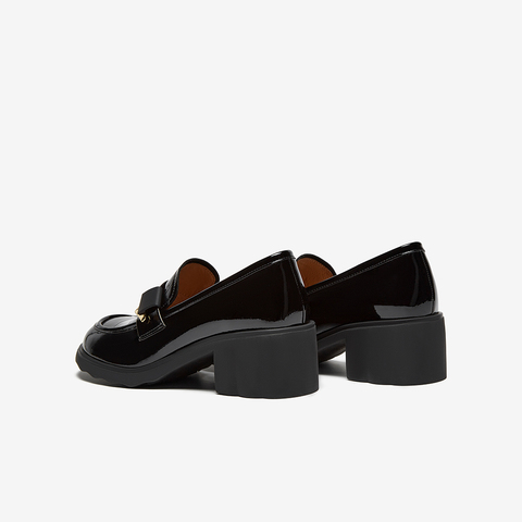 百思图2025秋季新款商场同款乐福鞋时尚通勤粗跟女单鞋O8138CA5