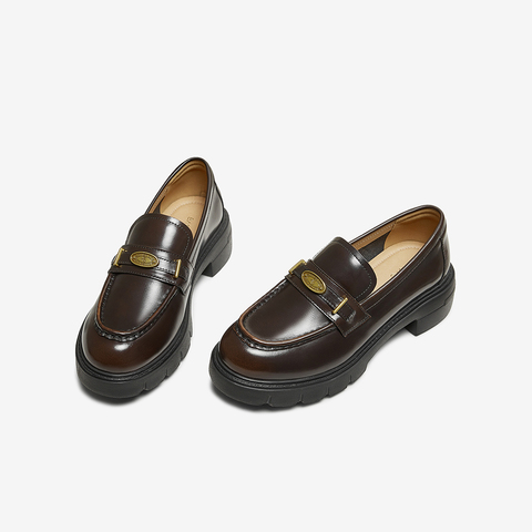 百思图2025秋季新款商场同款乐福鞋时尚学院风粗跟女单鞋UUJ01CA5