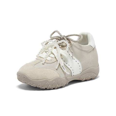 百思图2025秋季新款德训鞋时尚复古潮流增高女休闲鞋D3238CM5