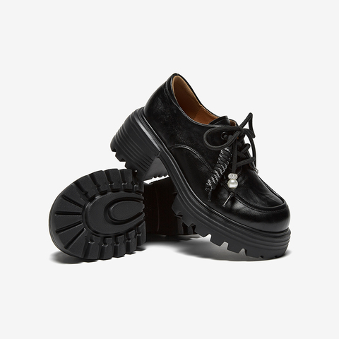 百思图2025秋季新款商场同款牛津鞋复古学院风粗跟女单鞋O9977CM5