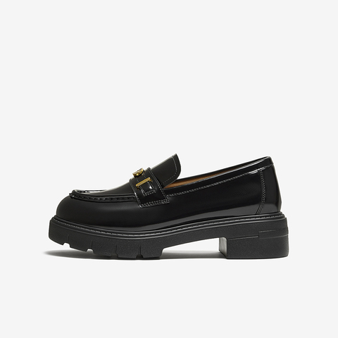 百思图2025秋季新款商场同款乐福鞋时尚学院风粗跟女单鞋UUJ01CA5