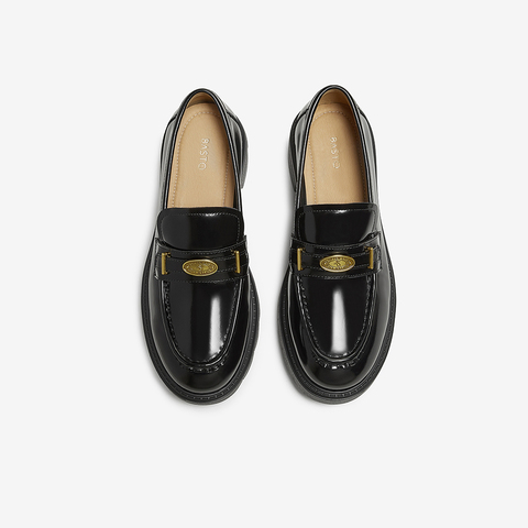 百思图2025秋季新款商场同款乐福鞋时尚学院风粗跟女单鞋UUJ01CA5