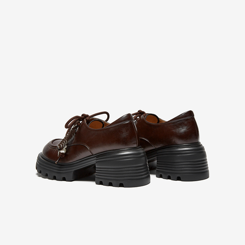 百思图2025秋季新款商场同款牛津鞋复古学院风粗跟女单鞋O9977CM5