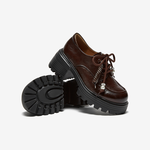 百思图2025秋季新款商场同款牛津鞋复古学院风粗跟女单鞋O9977CM5