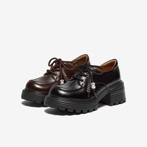 百思图2025秋季新款商场同款牛津鞋复古学院风粗跟女单鞋O9977CM5