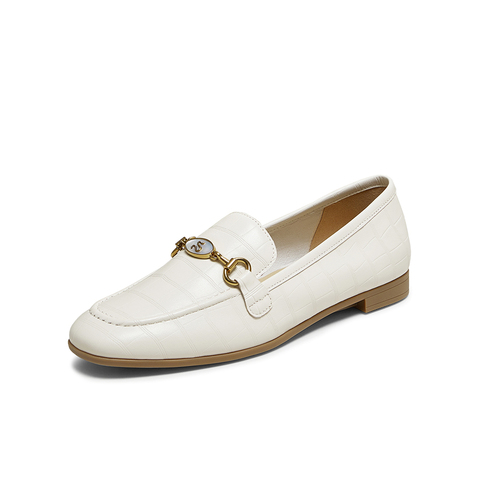 百思图2025秋季新款商场同款乐福鞋时尚金属扣女单鞋TRW38CA5