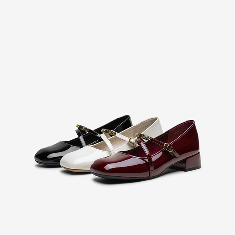 百思图2025秋季新款商场同款玛丽珍鞋时尚简约粗跟女单鞋F2052CQ5