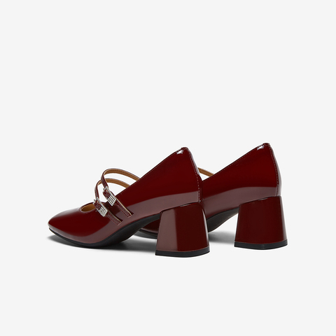 百思图2025秋季新款玛丽珍鞋时尚潮流方头粗跟浅口女单鞋C5212CQ5