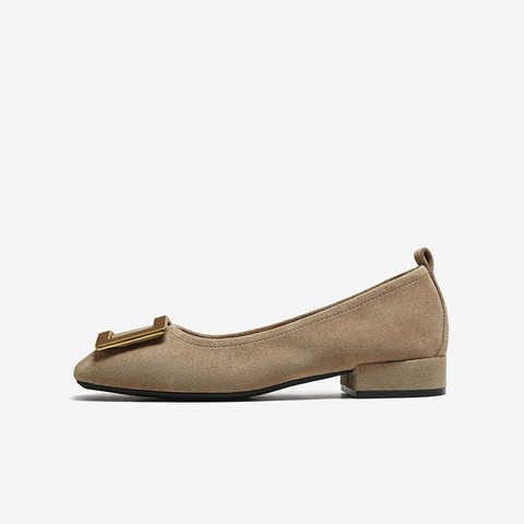 百思图2025秋季新款单鞋简约时尚金属扣粗跟方头女鞋B0016CQ5