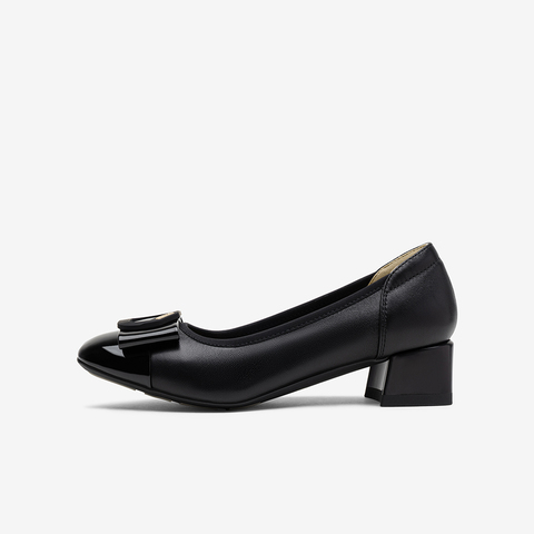 百思图2025秋新款商场同款浅口单鞋时尚简约通勤粗跟女鞋K3080CQ5