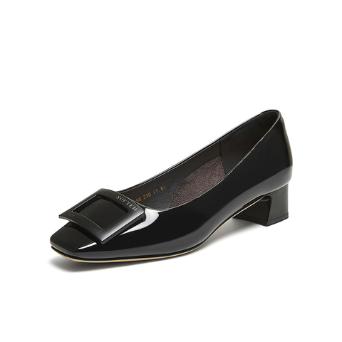 百思图2025秋季新款浅口单鞋时尚潮流通勤粗跟方头女鞋CT056CQ5