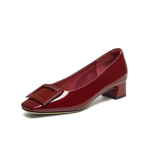 百思图2025秋季新款浅口单鞋时尚潮流通勤粗跟方头女鞋CT056CQ5