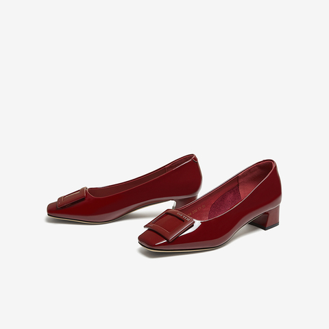 百思图2025秋季新款浅口单鞋时尚潮流通勤粗跟方头女鞋CT056CQ5