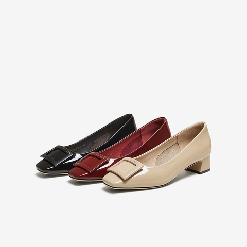 百思图2025秋季新款浅口单鞋时尚潮流通勤粗跟方头女鞋CT056CQ5