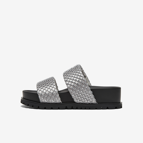 百思图2025夏季新款简约时尚休闲一字拖厚底女拖鞋BP372BT5