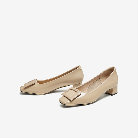 百思图2025秋季新款浅口单鞋时尚潮流通勤粗跟方头女鞋CT056CQ5
