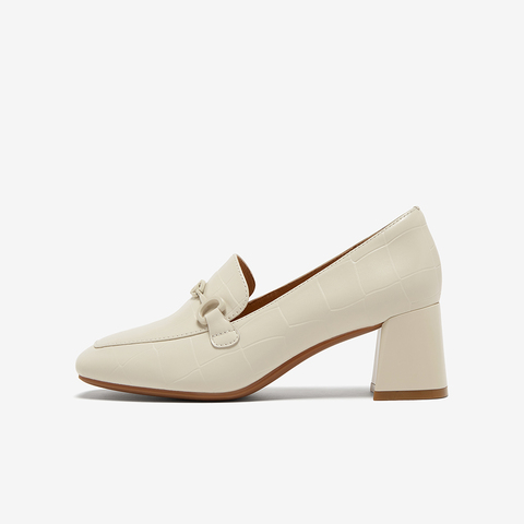 百思图2025秋季新款商场同款乐福鞋时尚通勤粗跟女单鞋C1008CA5