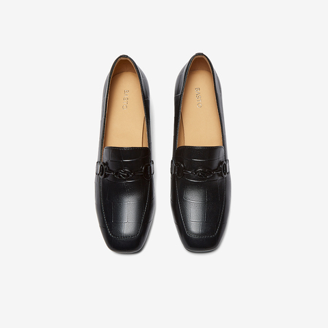 百思图2025秋季新款商场同款乐福鞋时尚通勤粗跟女单鞋C1008CA5