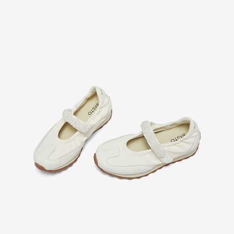 百思图2025秋季新款芭蕾舞德训鞋时尚潮流复古休闲女单鞋A1089CQ5