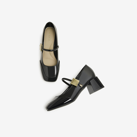 百思图2025春季新款时尚简约法式玛丽珍鞋粗跟女单鞋M1111AQ5