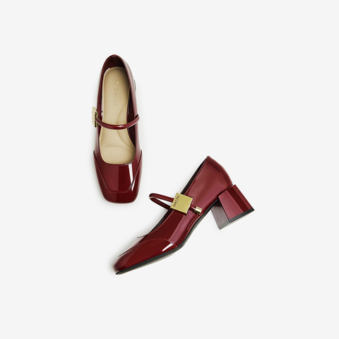百思图2025春季新款时尚简约法式玛丽珍鞋粗跟女单鞋M1111AQ5