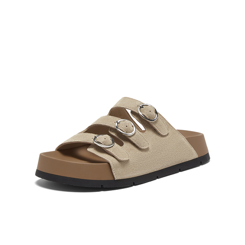 百思图2025夏季新款时尚户外休闲勃肯鞋厚底女拖鞋F1126BT5