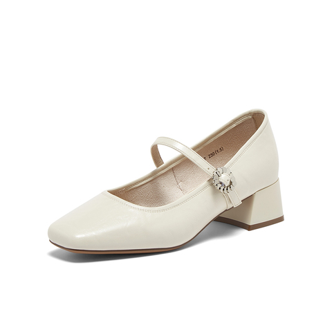 百思图2025秋季新款玛丽珍鞋时尚法式方头粗跟女单鞋F3507CQ5