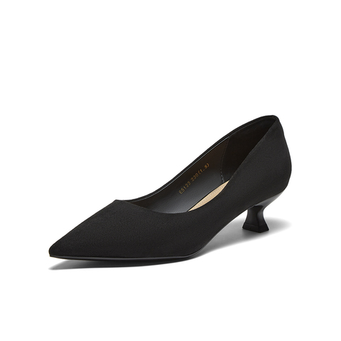 百思图2025春季新款简约时尚通勤细跟尖头浅口女单鞋E5123AQ5