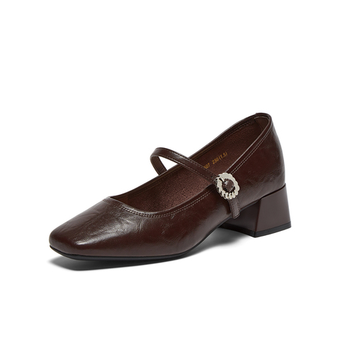 百思图2025秋季新款玛丽珍鞋时尚法式方头粗跟女单鞋F3507CQ5