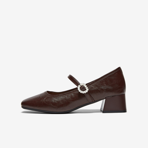 百思图2025秋季新款玛丽珍鞋时尚法式方头粗跟女单鞋F3507CQ5