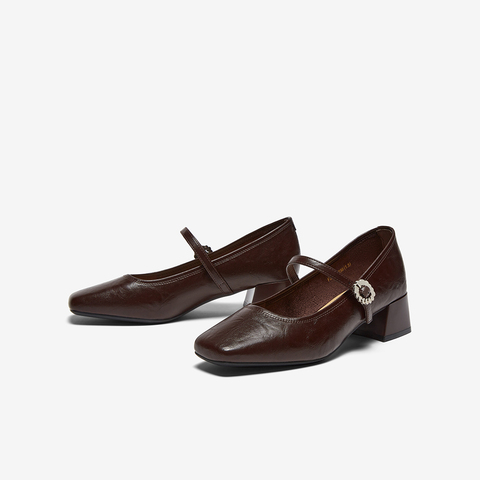 百思图2025秋季新款玛丽珍鞋时尚法式方头粗跟女单鞋F3507CQ5