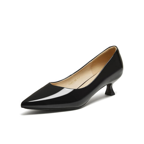 百思图2025秋季新款浅口单鞋时尚简约通勤细跟尖头女鞋K2562CQ5