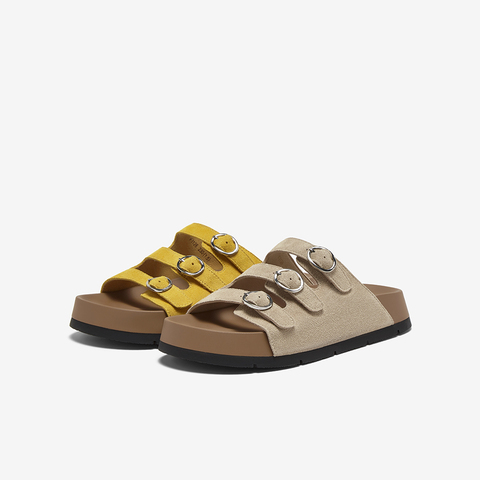 百思图2025夏季新款时尚户外休闲勃肯鞋厚底女拖鞋F1126BT5