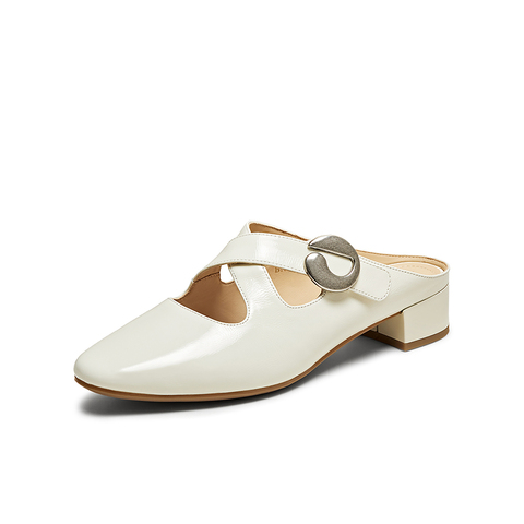 百思图2025夏季新款时尚简约休闲穆勒拖粗跟女拖鞋BN095BH5