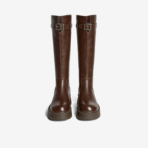 百思图2025冬季新款商场同款骑士靴街头潮流粗跟女长靴F2021DG5