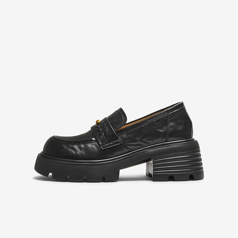 百思图2025秋季新款乐福鞋时尚复古学院风粗跟女单鞋W0811CA5