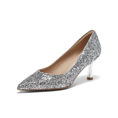 百思图2025秋季新款商场同款浅口单鞋时尚细高跟尖头女鞋CU072CQ5