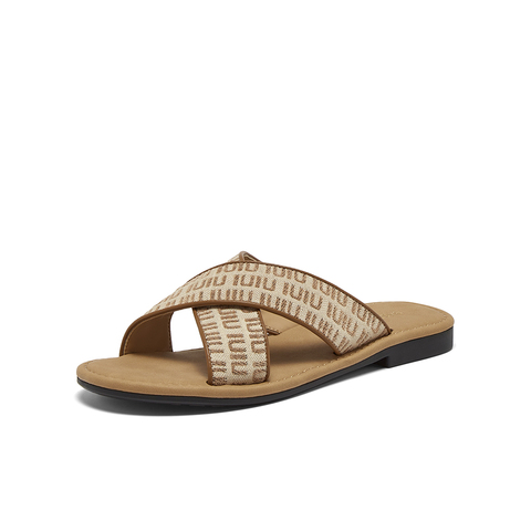 百思图2025夏季新款休闲拖简约户外通勤平跟女拖鞋F5071BT5