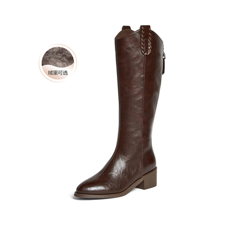 百思图2025冬季新款商场同款骑士靴时尚潮流粗跟女长靴3018DG5