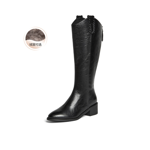 百思图2025冬季新款商场同款骑士靴时尚潮流粗跟女长靴3018DG5