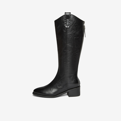 百思图2025冬季新款商场同款骑士靴时尚潮流粗跟女长靴3018DG5