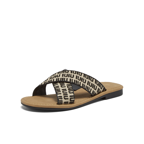 百思图2025夏季新款休闲拖简约户外通勤平跟女拖鞋F5071BT5