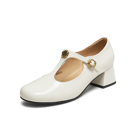 百思图2025秋季新款玛丽珍鞋时尚法式粗跟圆头女单鞋C5691CA5