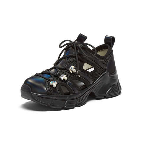 百思图2025夏季新款时尚运动厚底增高老爹鞋女休闲鞋D3079BM5