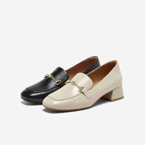 百思图2025秋季新款乐福鞋时尚复古通勤粗跟方头女单鞋TL527CA5