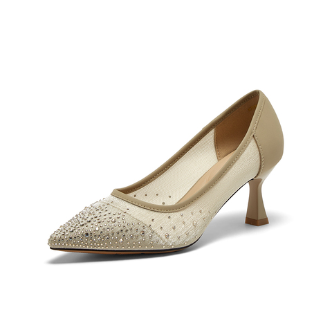 百思图2025夏季新款时尚潮流通勤细高跟浅口尖头女单鞋K3280BQ5