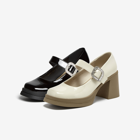 百思图2025秋季新款玛丽珍鞋时尚潮流通勤粗高跟女单鞋W3791CQ5