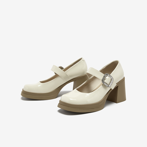 百思图2025秋季新款玛丽珍鞋时尚潮流通勤粗高跟女单鞋W3791CQ5