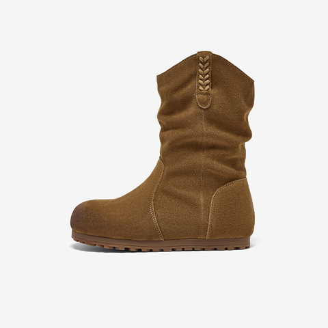 百思图2025冬季新款西部靴时尚简约户外运动女中靴W0760DS5