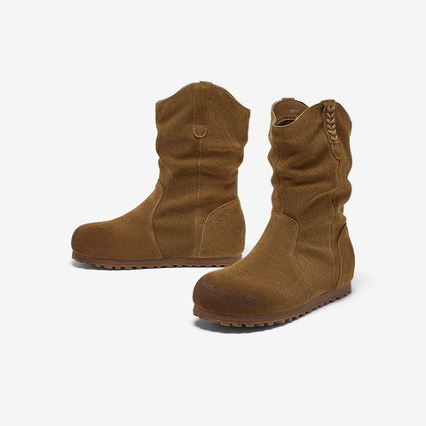 百思图2025冬季新款西部靴时尚简约户外运动女中靴W0760DS5